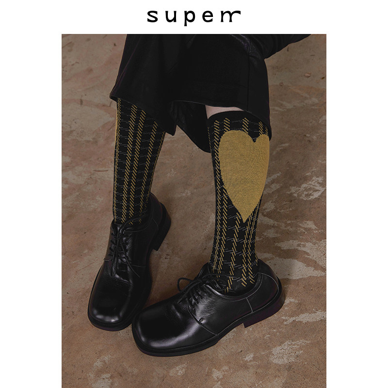 SUPERR 2020 ss vol.19 tri-color set vintage playful contrast heart check midstockings