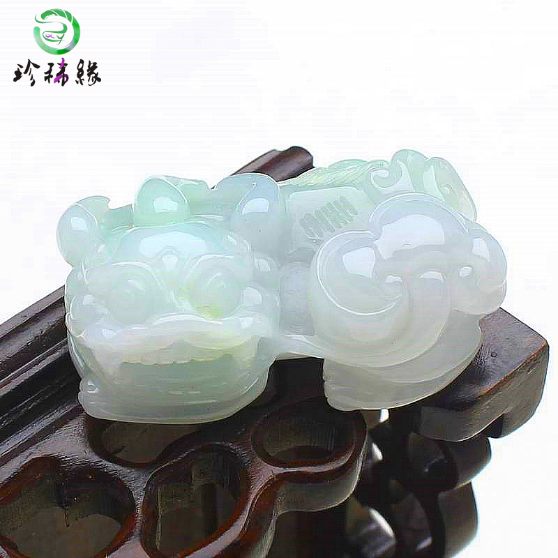 Rare edge natural jadeite Pixiu pendant A goods overlord Pixiu pendant moist light green light purple Burmese with certificate