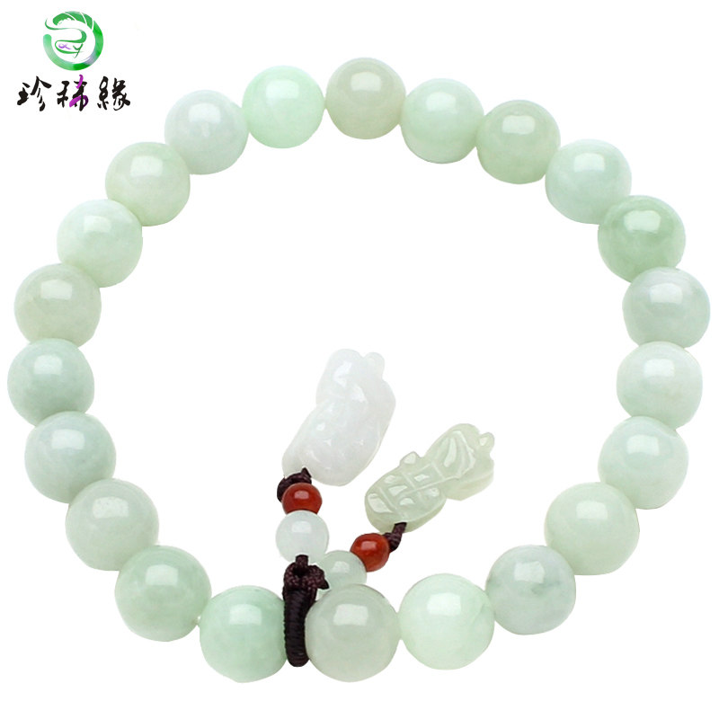 Rare edge natural emerald hand condensed A goods Myanmar ice glutinous seed jade round pearl handmade with Jade Buddha apples bracelet