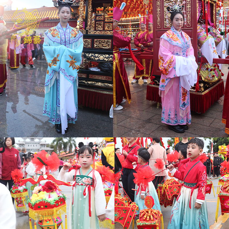 Artistic Costumes and Decorations for the Qinglong Ancient Temple's Annual Festival in Chaoshan, Featuring Traditional Folk Processions and Celebrations