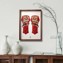 Restaurant wall entrance door facing the wall porch living room decoration calligraphy painting Chinese neoclassical light luxury wall painting