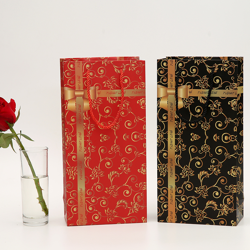 Red wine tote bag double gift bag high-grade paper bag universal red wine packaging bag custom