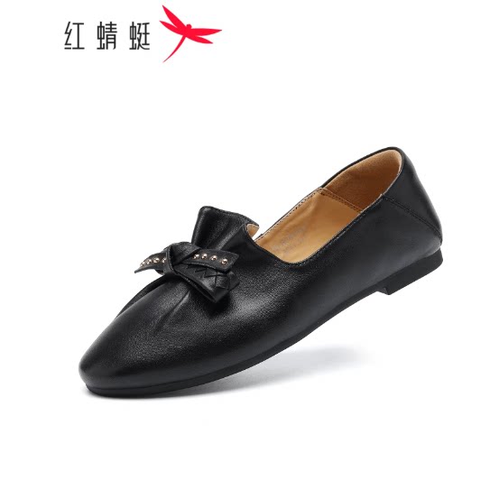红蜻蜓女鞋秋季新款柔软羊皮法式玛丽珍女鞋蝴蝶结浅口休闲单鞋子 红蜻蜓羊实拍商品图