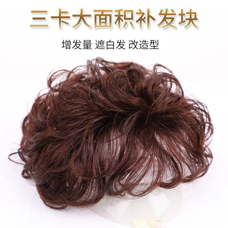 Middle-aged and elderly mother wigs female headgear real hair silk cover white hair short roll replacement block lifelike cover no trace on the top of the head