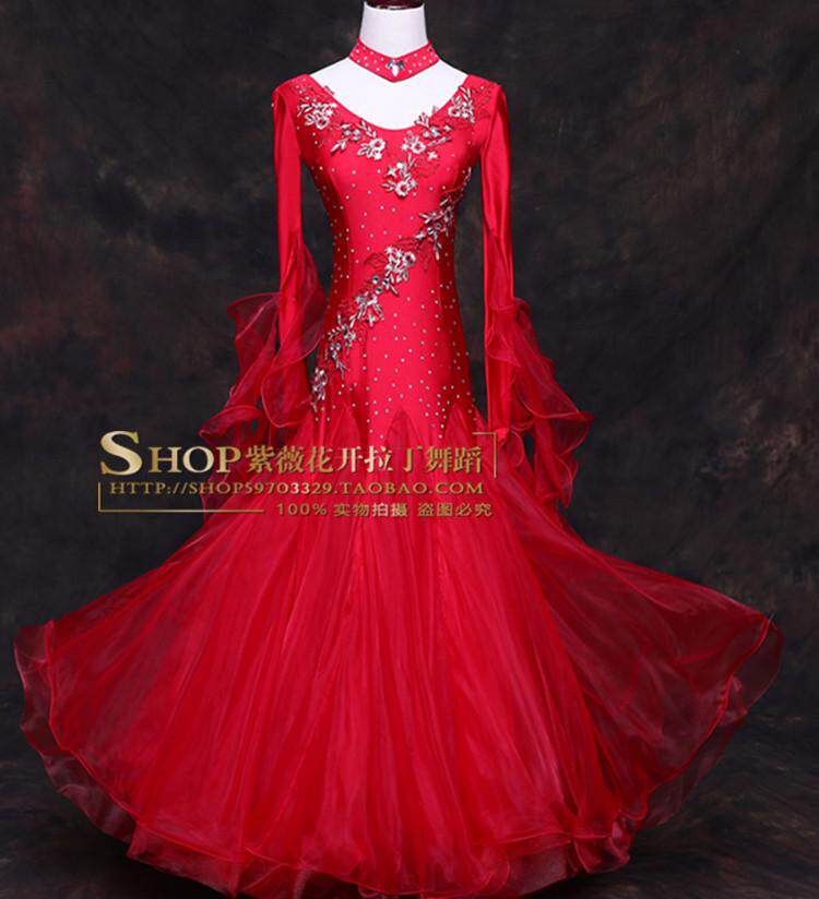 Competition modern dance dress long-sleeved self-cultivation national standard dance waltz tango social dance large swing skirt performance clothing
