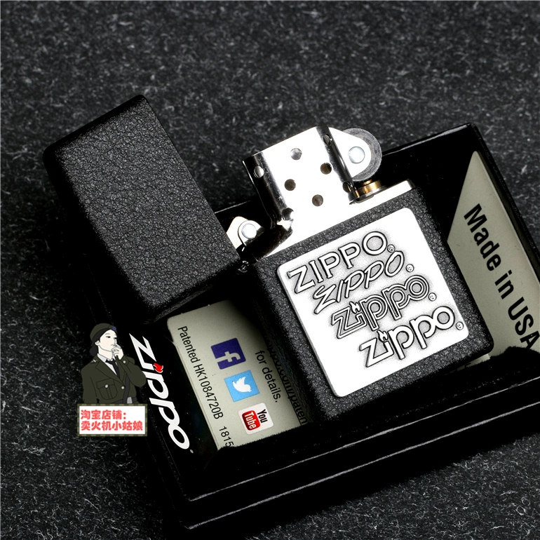 Chính hãng zippo Zippo chắn gió nhẹ Mỹ nguyên bản màu đen nứt sơn bốn thế hệ logo đồng thiếc tem 363 2 - Bật lửa