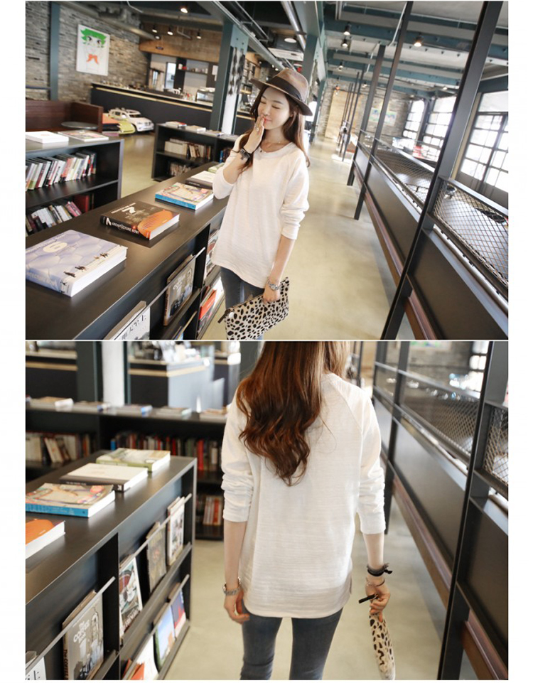 Mùa thu mới phiên bản Hàn Quốc của áo sơ mi cổ lọ màu hoang dã buông lơi cổ tròn bằng cotton cotton dài tay dài bên trong áo thun nữ áo form rộng nữ