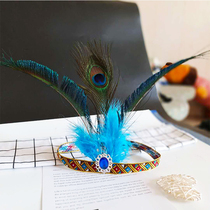 Lady Peacock Tail Feather Wearing Simple Head With Art Performance Acting Props Feather Hair Accessories Girls Headwear