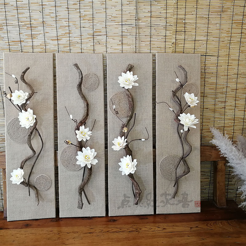 Sleeping Lotus Flower Decoration Painting Cotton Linen Café Closet Dry Flower Dry Branch Wall Decorated Windows New Chinese Wall Trim Grass Flowers
