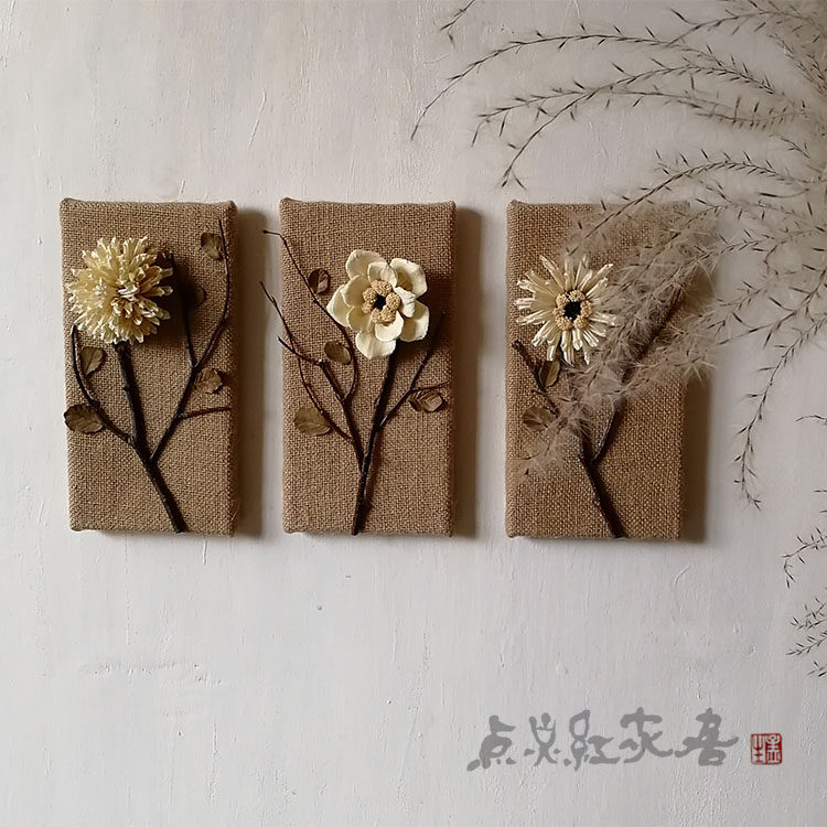 Handmade Decoration Painting Home Dry Floral Nostalgic Wall Decoration Creative Wall Accessories Linen Small Oil Picture Frame New-Taobao