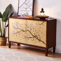 American retro dining side cabinet Solid wood multi-function new Chinese two-door shoe cabinet tea cabinet Living room entrance cabinet locker