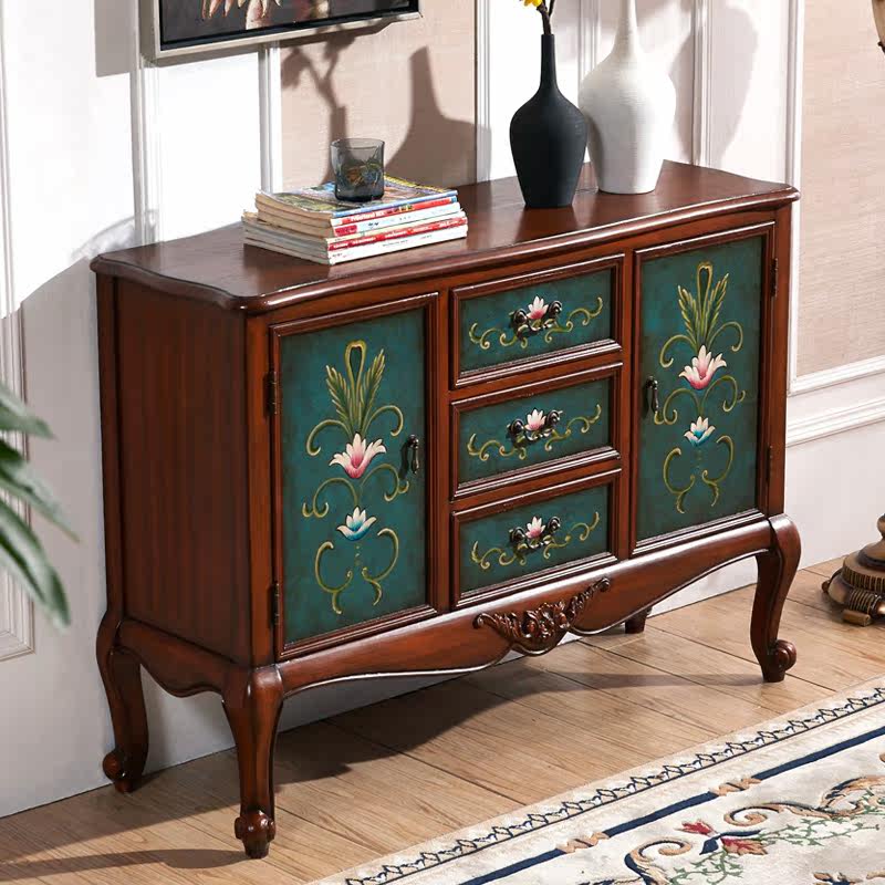 American Countryside Fighting Cabinet Solid Wood Hand-painted Retro containing cabinet Three-bucket II door Painted Bucket Closet of the Guan Guan Cabinet Eurostyle Bucket Cabinet