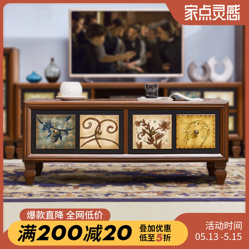 American countryside tea table TV cabinet Composition Mediterranean retro small family type containing cabinet solid wood living room containing furniture