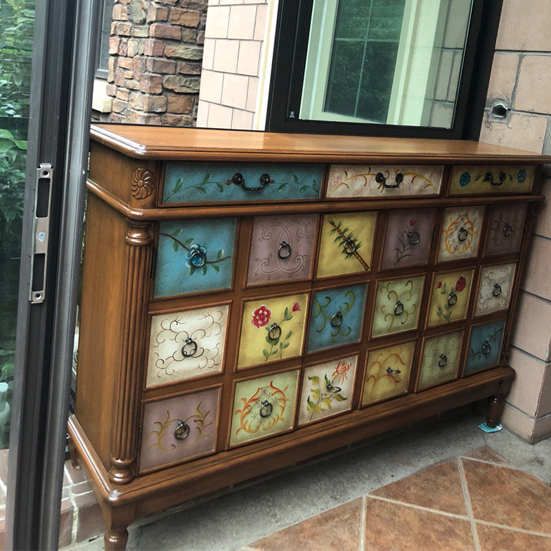 American shoe cabinet balcony solid wood household painted storage door large-capacity multi-layer storage European-style entrance cabinet against the wall