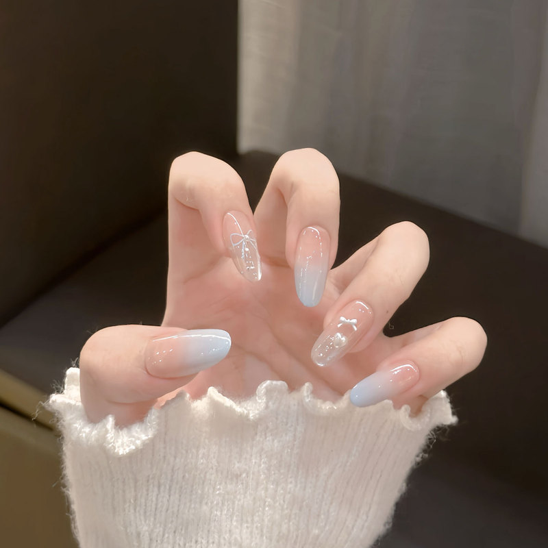 【Gradient Bubbles】Summer Refreshing Blue Gradient Bubble Water Cat Eye Whitening Bowknot Nail Art Handmade Wearable Nails 【Gradient Bubbles】Summer Refreshing Blue Gradient Bubble Water Cat Eye Whitening Bowknot Nail Art Handmade Wearable Nails
