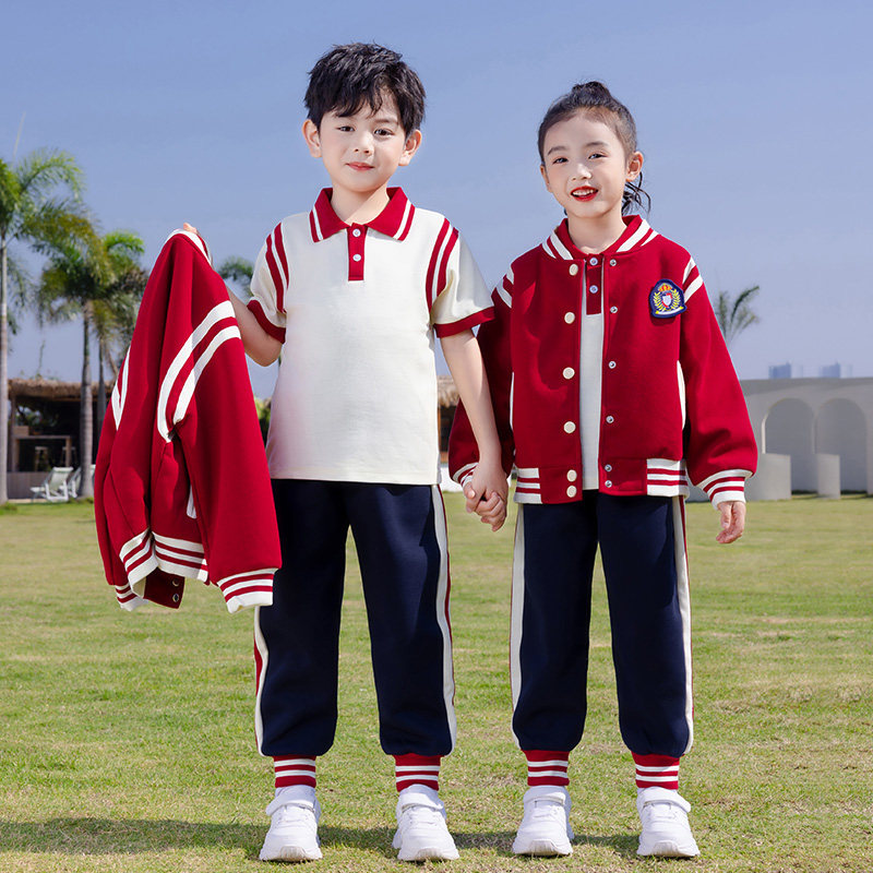 Primary school students Class uniforms Spring and autumn clothes kindergarten Garden clothes Summer four sets of baseball uniforms Three sets of pure cotton red suits-Taobao