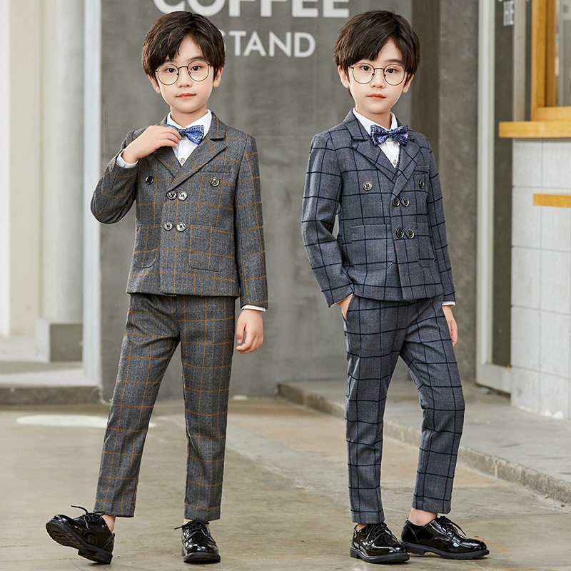 Boy's small suit Inn Wind Children gown The flower boy suit Han version handsome and double-row button speech West suit three sets