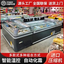 Rongpai island cabinet freezer Quick-frozen display cabinet meatball freezer Hot pot horizontal combination supermarket convenience store freezer