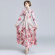 Real shot - spot European and American fashion all-match positioning printing floating collar dress