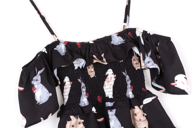 VK旗艦店 韓國風甜美小兔一字領收腰短袖洋裝