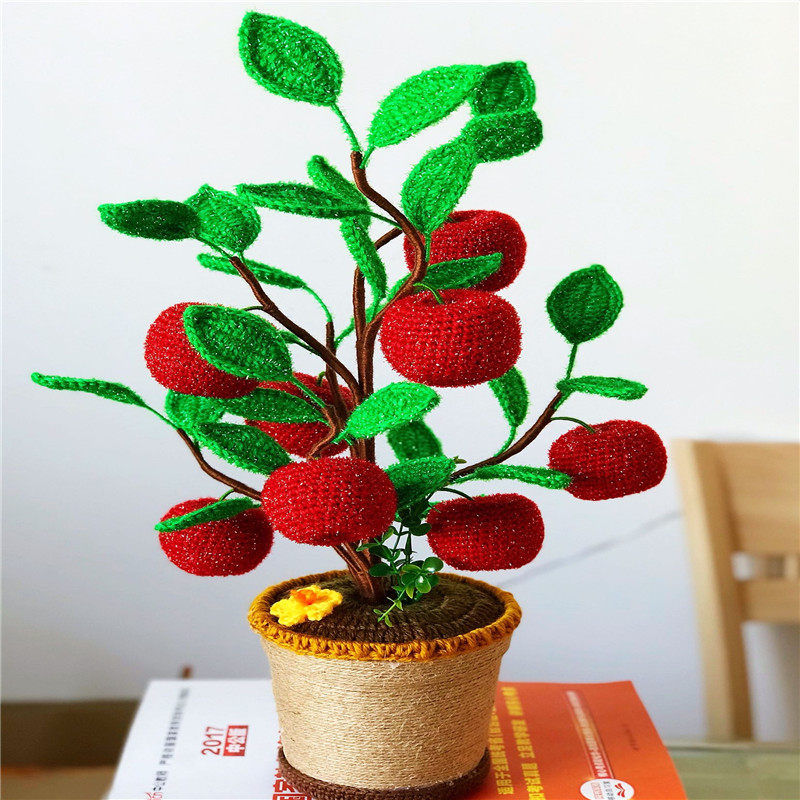 Pure Handmade Wool Thread Crochet Safe Tree Apple Living-room Modern Adornment Putting Floral Christmas Presents