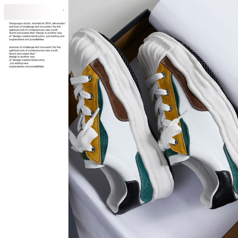 ins Han version Trend 100 Lap Dissolution Shoes Casual Couple Shoes Heightening Genuine Leather Shell Head Retro Breathable Little White Shoes