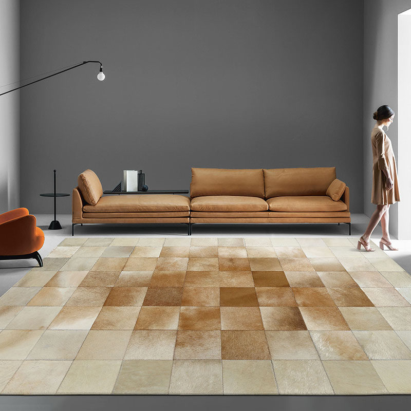 Cow Leather Splicing Carpet Nordic Modern Minima American Living Room Tea Table Ground Mat Large Area Bedroom Bedside Blanket Customisation