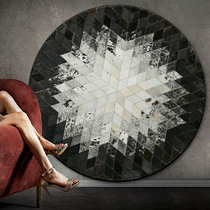 Cowhide stitching carpet Round Nordic living room Coffee table cushion sofa Modern simple light luxury bedroom bedside blanket Household