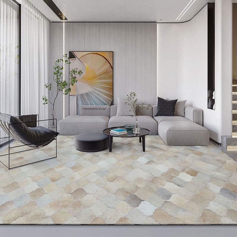 Imported Geometric Bull Leather Splicing Carpet Home Nordic Living Room Sofa Tea Table Cushion Bedroom Bedside Blanket Light Extravagant