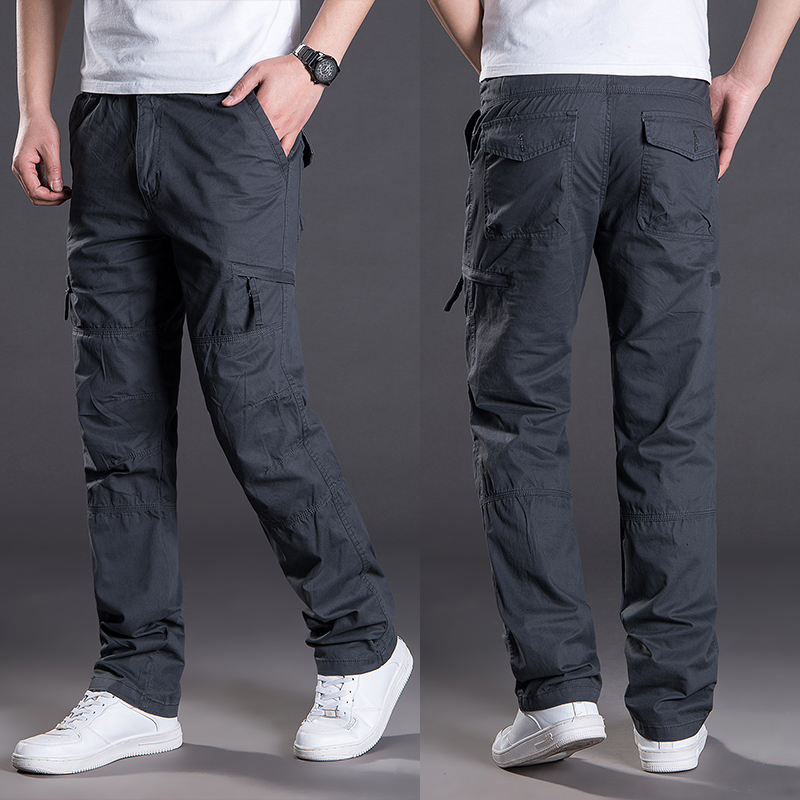 Spring multipocket pants men loose straight young leisure trousers large-scale sports outdoor men's pants