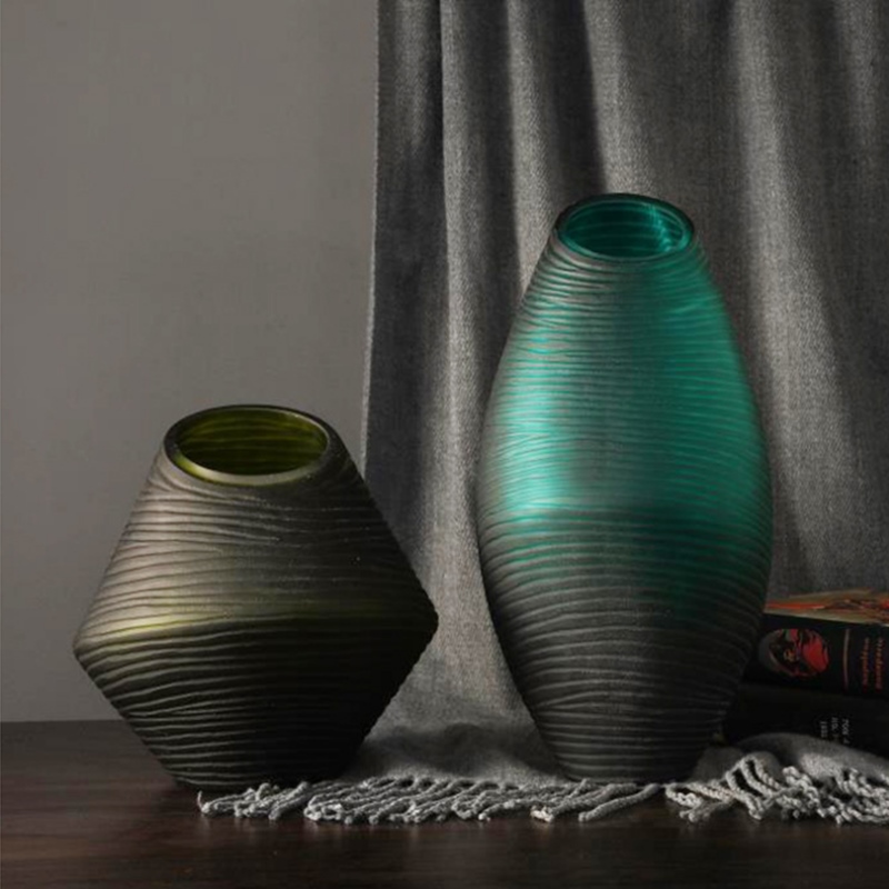 American Creative Ink Green Carved glass vase hand-blown living-room minimalist floral floral home Pendulum Accessories