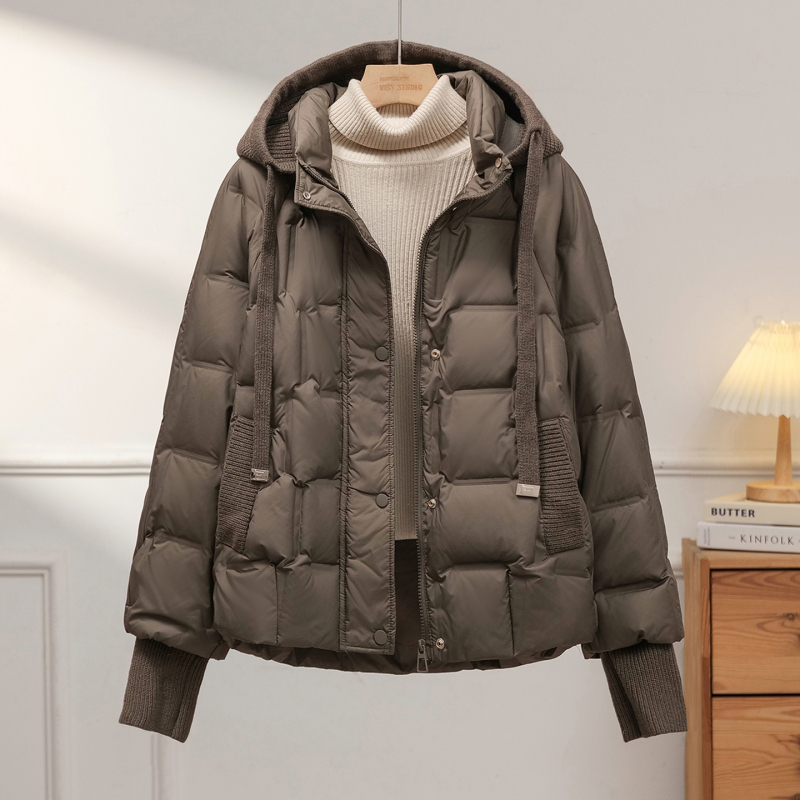 2025 Winter New Women's Short down Jacket Thickened Hooded White Duck down Ribbed Cuffed Sleeves Lightweight Coat