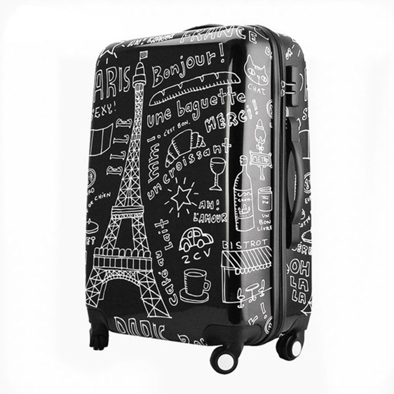 Bivouac trolley case universal wheel student fashion suitcase iron tower graffiti 20 24 28 inch luggage bag