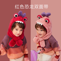  KK tree infant hat Scarf one-piece childrens winter boys and girls cute rabbit bear double-sided ear protection hat
