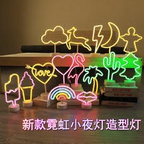 ins flamingo neon light led night light desktop creative battery cartoon night light moon star shape light