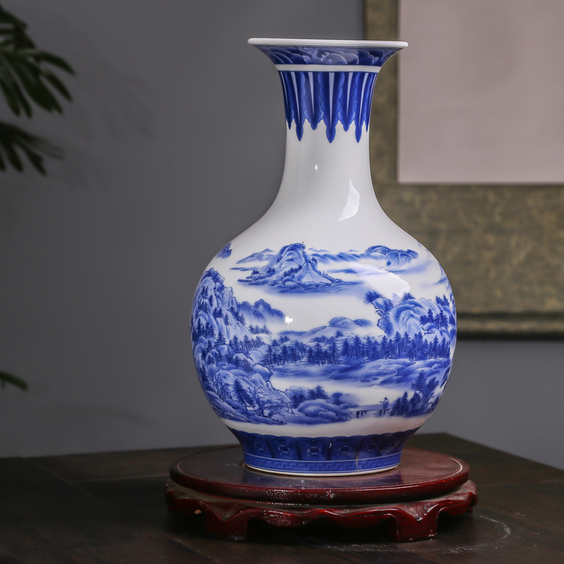 Jingdezhen ceramic antique hand - made large blue and white porcelain vase furnishing articles sitting room porch decoration decoration flower arranging new Chinese style