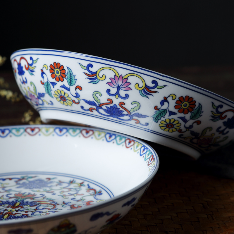 Jingdezhen antique plate Chinese blue - and - white ceramics steak plate household peacock 8 inches deep fruit dish dish dish