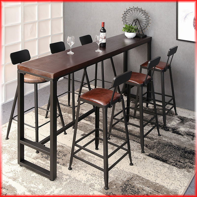 Retro wrought iron bar bar casual milk tea coffee shop chair high stool against the wall dining room bar table bar chair combination