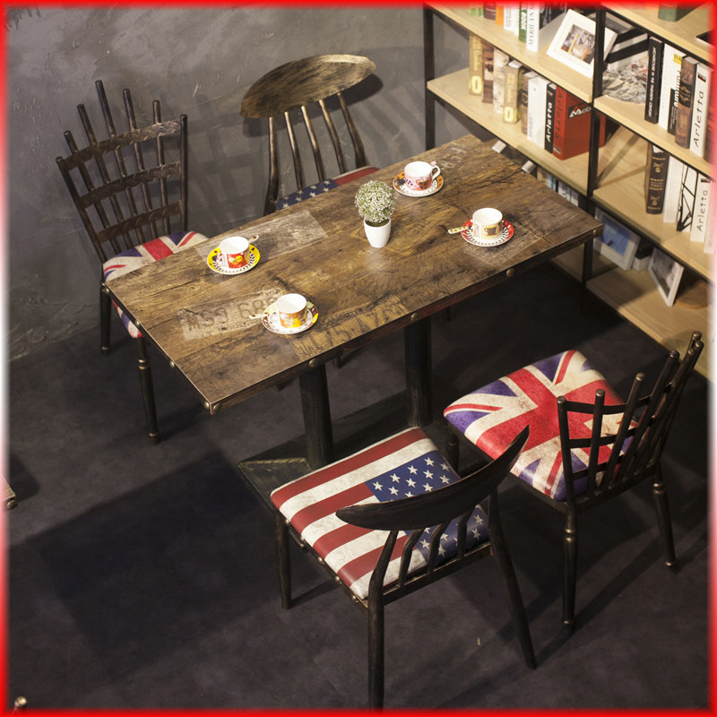 Iron Art Retro American Themed Dining Room Fire Pot Shop Barbecue Shop Personality Industrial Wind Bar Restaurant & Chairs Combination