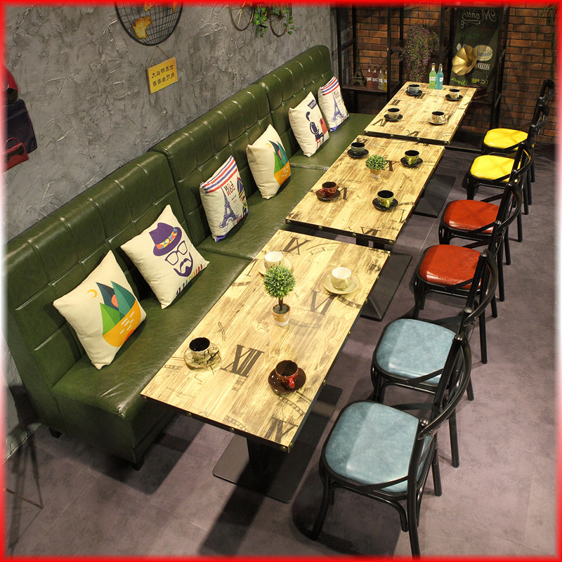 Retro wrought iron theme dining room restaurant coffee shop hot pot restaurant barbecue shop sofa card seat table and chair combination