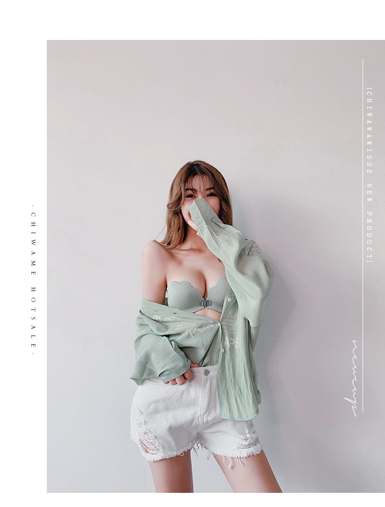 Mật ong Kiss Sexy Stra quai Đồ lót Phụ nữ Không Nhẫn Thép Tập hợp Khóa trước Không Trace Half Cup Bra Set - Bộ đồ lót quan lot