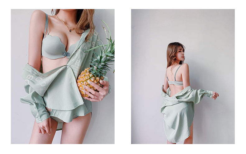 Mật ong Kiss Sexy Stra quai Đồ lót Phụ nữ Không Nhẫn Thép Tập hợp Khóa trước Không Trace Half Cup Bra Set - Bộ đồ lót quan lot