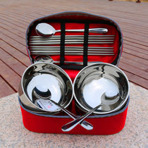 Outdoor portable stainless steel folding bowl chopsticks spoon Travel self-driving tour Field cooking tableware set Camping kitchenware