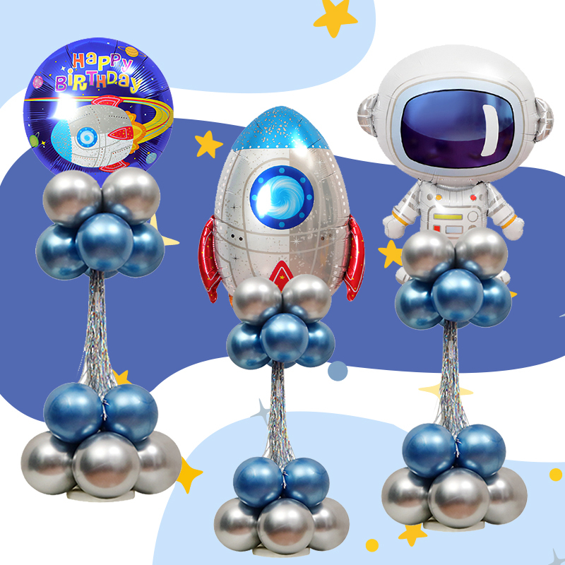 Space Series Toy Balloon Window Decoration Planet Earth Astronaut Rocket Cartoon Aluminum Foil Balloon Column