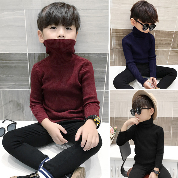 Boy's sweater cover autumn and winter clothes of large children's knife and sweater with high-collar sweater and sweater