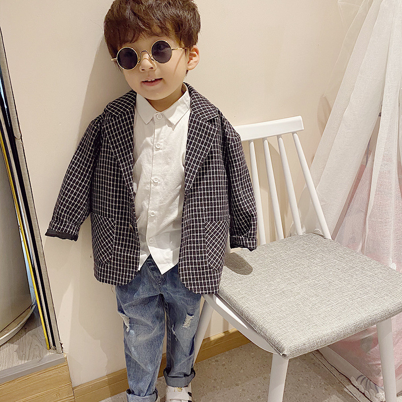 Boy Casual Suit Jacket 2020 Autumn New Foreign Pie Children Little West Suit Handsome Fashion Baby Plaid Top