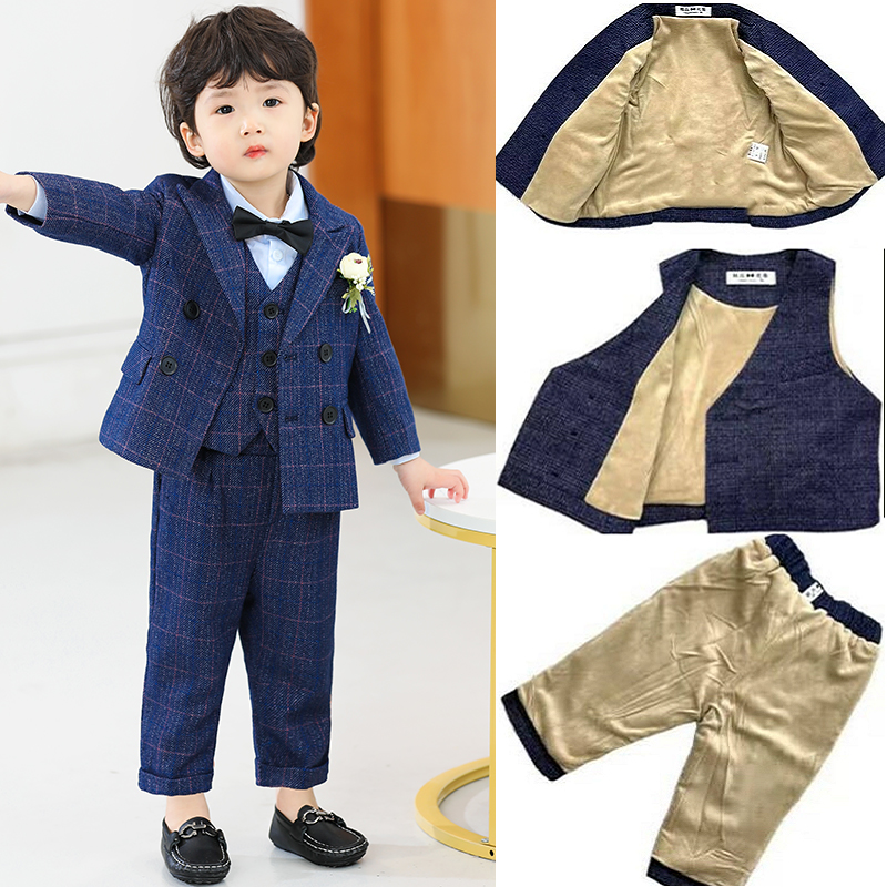 Boy suit Three sets of autumn and winter children's baby boy's birthday gown Yingren flower girl wedding child Little Western suit-Taobao