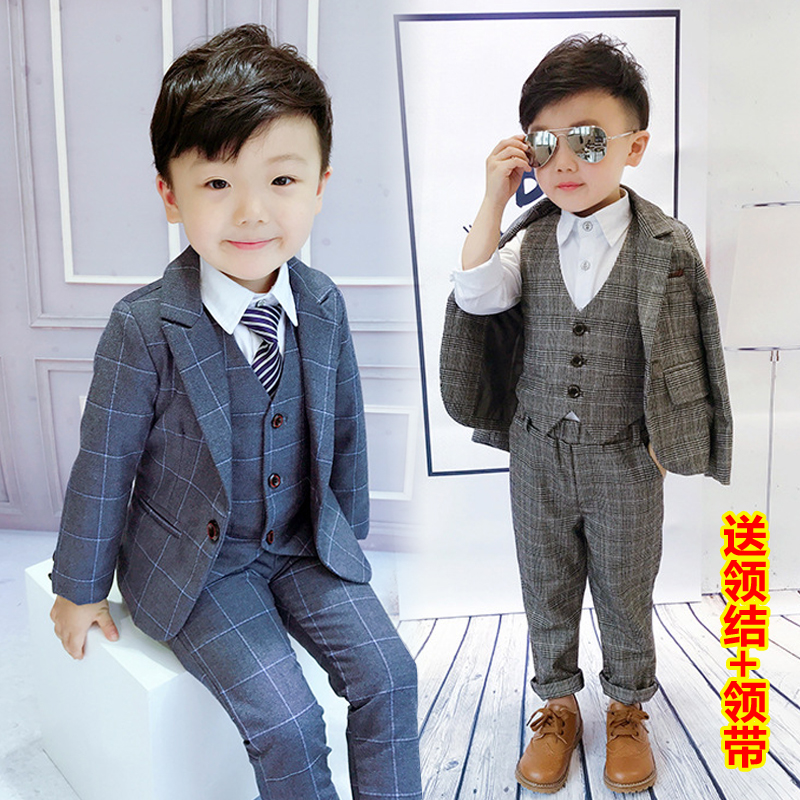 2 boy gown Inleng plaid small suit 3 Children Western suit Three sets 5 Fall 4-year-old baby 7 Playboy suit 6
