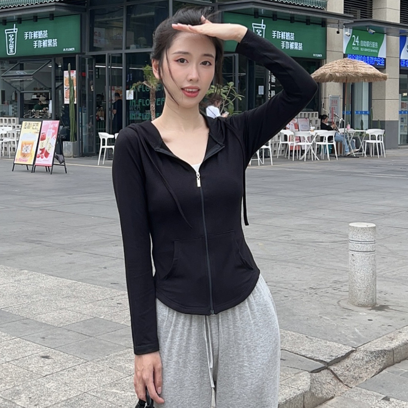 Modal Short Jacket for Women, Thin Style, Petite Size, Zip-Up Cardigan, Waist-Cinching, Tight-Fitting, Hooded Sun Protection Shirt, Versatile