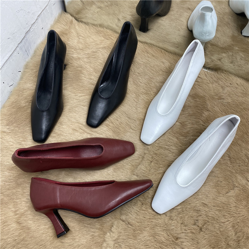 chic korean women's shoes 2022 spring new sexy professional shoes all-match thick heel single shoes fashion square toe high heels